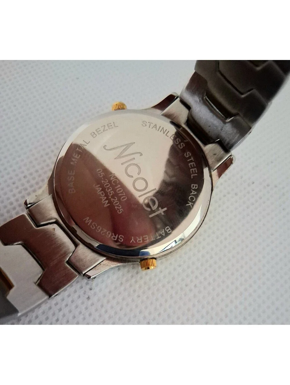 RARE Vintage Nicolet NC1070 Two Tone Dual Time Quartz Men's Swiss Watch